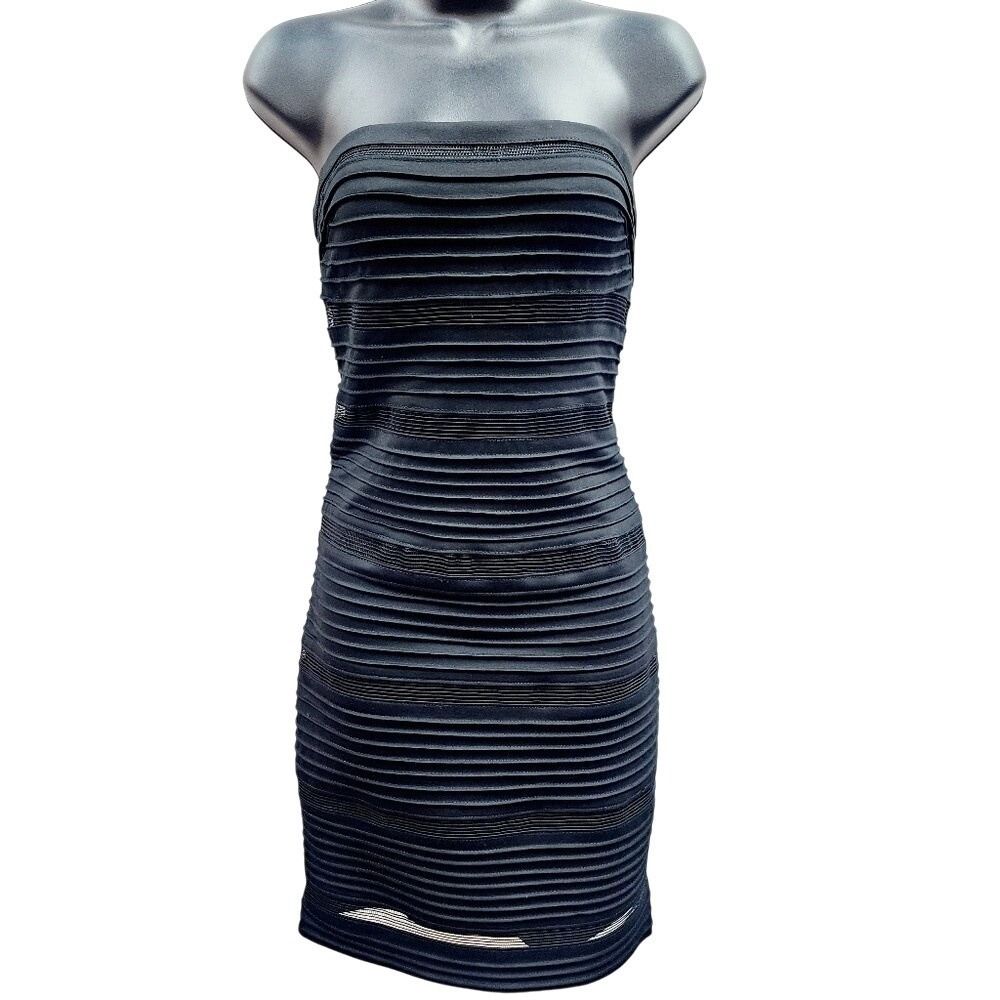 Adrianna Papell Blck Strapless Tiered Mesh Bandage Bodycon Cocktail Dress Size 6